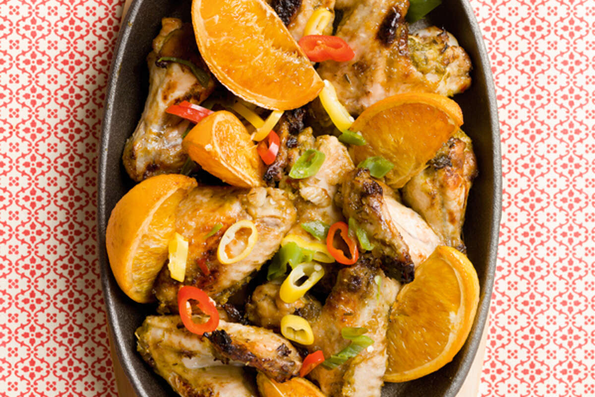 Carribean chicken wings met gekaramelliseerde sinaasappel