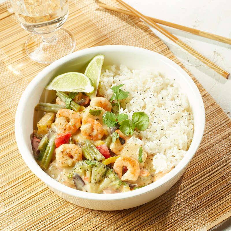 Recept voor Thaise groene curry met scampi’s en rijst | Colruyt